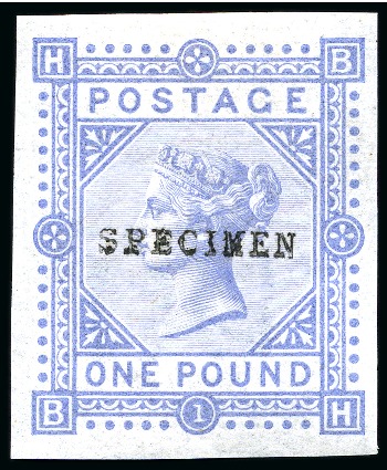 Stamp of Great Britain » 1855-1900 Surface Printed » 1867-83 High Values 1867-83 £1 Imperforate colour trial in grey-blue with SPECIMEN type 9 overprint