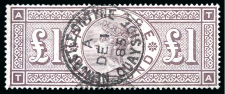 Stamp of Great Britain » 1855-1900 Surface Printed » 1883-84 & 1888 High Values 1884 Wmk Crowns £1 brown-lilac TA printed  from plate 3 without frame break variety