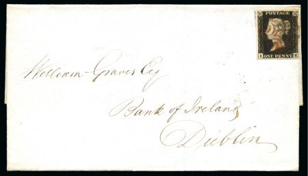 Stamp of Great Britain » 1840 1d Black and 2d Blue "May Dates" 1840 (May 28) Wrapper from London to Ireland with 1840 1d black pl.1a cancelled by neat red MC