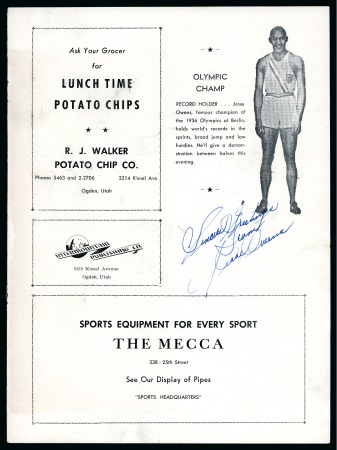 Stamp of Olympics » 1936 Berlin » Documents, Programmes, Tickets, etc. AUTOGRAPHS: Jesse Owens signed "Weber College vs Kansas City Stars" college Basketball programme