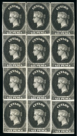 Stamp of Ceylon » 1857 Blued Paper 1857 6d Plate proof in black in imperf. block of 12
