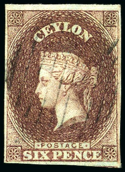 Stamp of Ceylon » 1857 Blued Paper 1857 6d Purple-Brown on blued paper, with fine to large margins, used