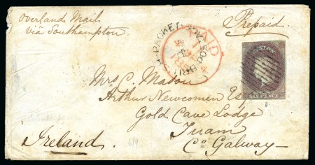 Stamp of Ceylon » 1857 Blued Paper 1857 (Jul 25) Envelope from Colombo to Ireland with 1857 6d purple-brown on blued paper