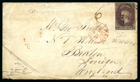 Stamp of Ceylon » 1857 Blued Paper 1859 (Feb 3) Envelope from Galle to England with 1857 6d purple-brown on blued paper