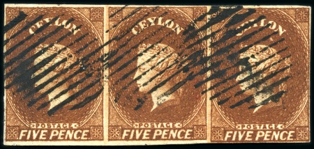 Stamp of Ceylon » 1857-59 White Paper 1857-59 5d Chestnut used strip of three, ex Caspary and Agabeg