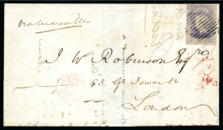 Stamp of Ceylon » 1857-59 White Paper 1859 (Jan 15) Wrapper from Colombo to England with 1857-59 1s slate-violet