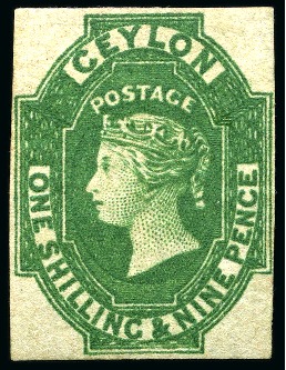 Stamp of Ceylon » 1857-59 White Paper 1857-59 1s9d Green mint small part og