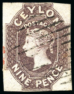 Stamp of Ceylon » 1857-59 White Paper 1857-59 9d Purple-Brown used with very close to fine margins
