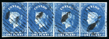 Stamp of Ceylon » 1857-59 White Paper 1857-59 2d Blue used strip of four with close to large margins