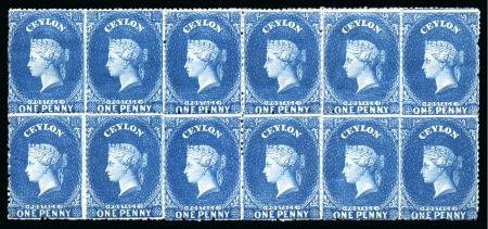 Stamp of Ceylon » 1861-64 Watermark Star 1861-64 Wmk Star rough perf.14-15 1/2 1d dull blue mint og block of 12