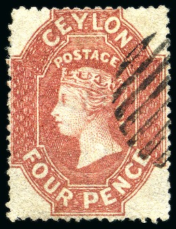 Stamp of Ceylon » 1861-64 Watermark Star 1861-64 Wmk Star intermediate perf.14-15 1/2 4d dull rose with crisp barred cancel