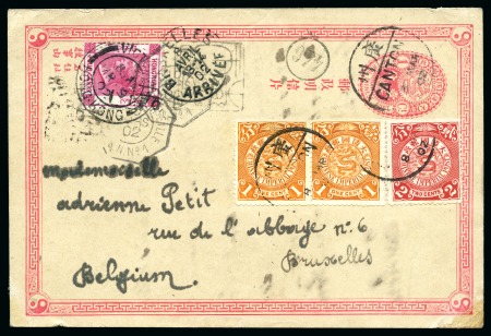 Stamp of China » Chinese Empire (1878-1949) » 1897-1911 Imperial Post 1902 China-Hong Kong combination cover with Tombstone pmk to Belgium