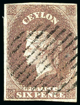 Stamp of Ceylon » 1857 Blued Paper 1857 6d Purple-Brown on blued paper used with fine to large margins