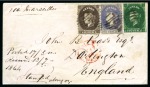 Stamp of Ceylon » 1861-72 Postal History 1864 (May 17) Envelope from Galle to England with imperf. and perf. franking