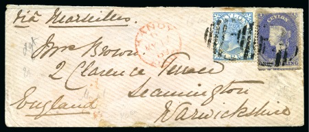 Stamp of Ceylon » 1861-72 Postal History 1869 (May 17) Envelope from Kandy to England with 1866-68 1d blue and 1867-70 1s reddish violet