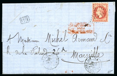 Stamp of Egypt » French Post Offices 1872 (29.4) Folded cover to Marseille, franked Empire Lauré 80c tied black GC5119