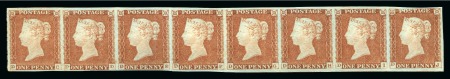 Stamp of Great Britain » 1841 1d Red 1841 1d Pale red-brown pl.68  DC-DJ mint og strip of eight
