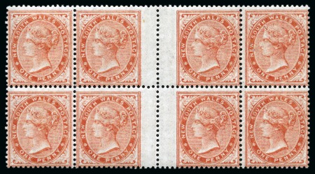 Stamp of Australia » New South Wales 1862 De La Rue 1d dull red, no wmk, perf 14, in mint nh interpanneau block of 8