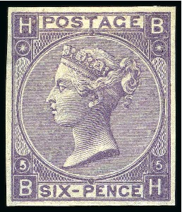 Stamp of Great Britain » 1855-1900 Surface Printed » 1865-67 Large Uncoloured Corner Letters, Wmk Large Garter & Emblems 1865-67 6d Lilac pl.5 BH imperforate imprimatur, mint og