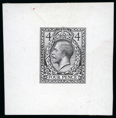 Stamp of Great Britain » King George V » 1912-24 Profile Head Issues 1912 4d Trial of Eve's wreath design die proof in black on white glazed card