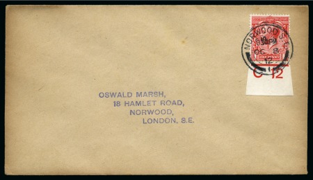 Stamp of Great Britain » King George V » 1912-24 Profile Head Issues 1912-24 1d Bright scarlet control C12 tied to a plain "Marsh" first day cover 