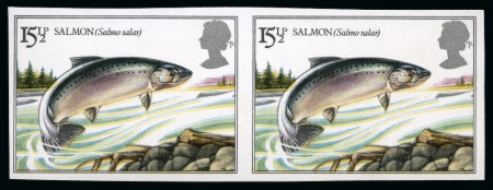 Stamp of Great Britain » Queen Elizabeth II 1983 British River Fishes 15 1/2p mint nh imperforate horizontal pair