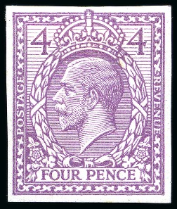 Stamp of Great Britain » King George V » 1912-24 Profile Head Issues 1912 4d Eve's Wreath design colour essay in purple on gummed, unwatermarked imperforate paper