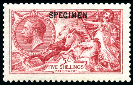 Stamp of Great Britain » King George V » 1913-19 Seahorse Issues 1913 Waterlow 5s rose carmine Seahorse with "SPECIMEN" type 26