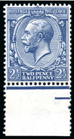 Stamp of Great Britain » King George V » 1912-24 Profile Head Issues 1912-24 Wmk Royal Cypher 2 1/2d Dull Prussian Blue mint lh lower marginal example