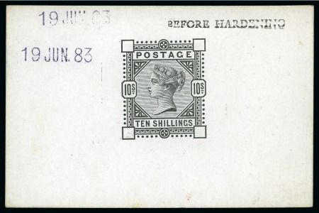 Stamp of Great Britain » 1855-1900 Surface Printed » 1883-84 & 1888 High Values 1883 10s De La Rue die proof in black on white glazed card