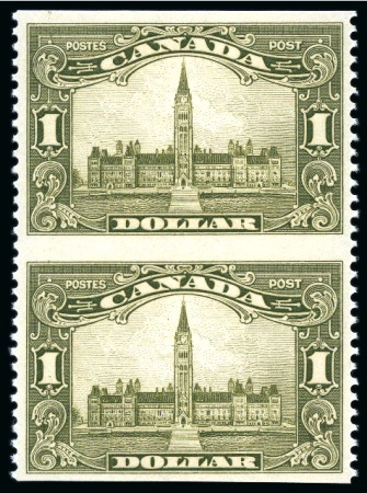 Stamp of Canada 1928-29 10c to $1, the five pictorial values, in mint nh IMPERFORATE HORIZONTALLY vertical pairs