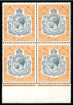 Stamp of Bermuda 1924-32 12s6d Grey and Orange mint nh lower marginal block of 4 showing variety "Gash in fruit and leaf"