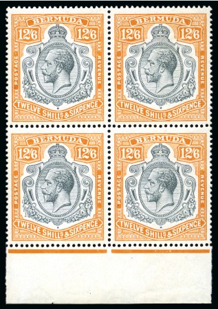 Stamp of Bermuda 1924-32 12s6d Grey and Orange mint nh lower marginal block of 4 showing variety "Gash in fruit and leaf"