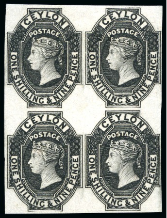 Stamp of Ceylon » 1857-59 White Paper 1857-59 1s9d Imperforate plate proof in black on wove paper in block of 4