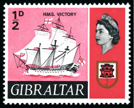 Stamp of Gibraltar 1967-69 H.M.S. Victory 1/2d GREY OMITTED (sails etc) error, mint nh