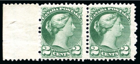 Stamp of Canada 1873-79 Small Queen 2c deep green, Montreal printing, perf 11 1/2x12, mint og left marginal horizontal pair