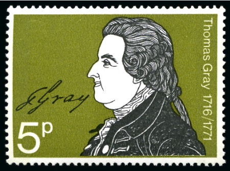 Stamp of Great Britain » Queen Elizabeth II 1971 Literary Anniversaries 5p with GOLD OMITTED (Queen's head), mint nh