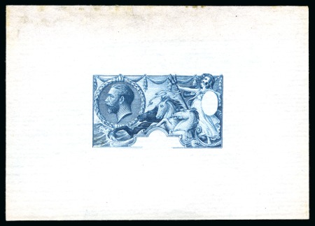 Stamp of Great Britain » King George V » 1913-19 Seahorse Issues 1913 Waterlow Seahorse master die proof, stage 6a, reprinted example by Bradbury Wilkinson in greenish blue on laid paper