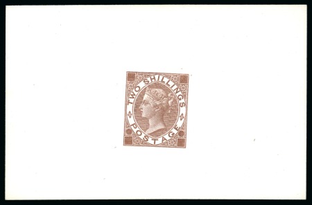 Stamp of Great Britain » 1855-1900 Surface Printed » 1867-80 Large Uncoloured Corner Letters, Wmk Spray of Rose 1867-80 2s Die proof with void corners and plate numbers printed in brown on white matt card