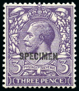 Stamp of Great Britain » King George V » 1924-36 Issues 1924-26 Wmk Block Cypher 3d Violet with "SPECIMEN" type 32 overprint, mint nh