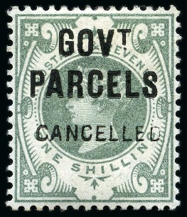 Stamp of Great Britain » Officials GOVERNMENT PARCELS: 1890 1s dull green Govt. Parcels with "CANCELLED" type 14 overprint