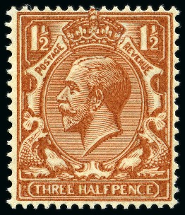 Stamp of Great Britain » King George V » 1924-36 Issues 1924-26 Wmk Block Cypher 1 1/2d red-brown printed on the gummed side