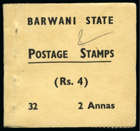 Stamp of Indian States » Barwani 1941 4r booklet, black/buff cover, complete with eight panes of four of 1932-47 Devi Singh 2a purple