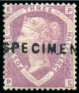 Stamp of Great Britain » 1854-70 Perforated Line Engraved 1860 1 1/2d Rosy mauve pl.1 PE with "SPECIMEN" type 2 ovpt
