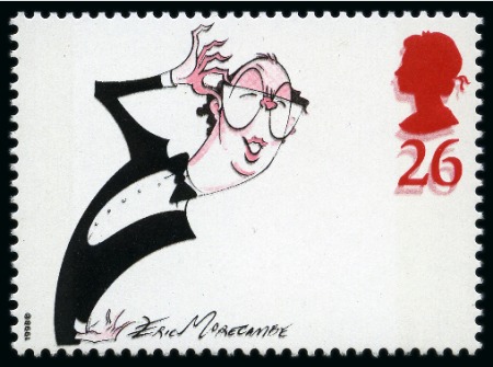 Stamp of Great Britain » Queen Elizabeth II 1998 Comedians 26p Eric Morcambe with vermilion and black both PRINTED TRIPLE