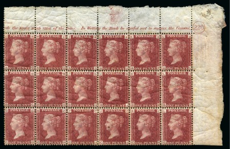 Stamp of Great Britain » 1854-70 Perforated Line Engraved 1879 1d Rose-red pl.220 AG/CL mint nh top right hand corner marginal block of eighteen