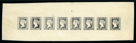 Stamp of India » 1854 Lithographs 1890 (Dec) Reprinted "die proof" from the 1854 engraved copper plate by Maniruddin for the 1a value in a row of 8 impressions