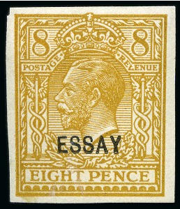 Stamp of Great Britain » King George V » 1912-24 Profile Head Issues 1913 8d Eve's Pillar Design essay in bistre with "ESSAY" overprint 