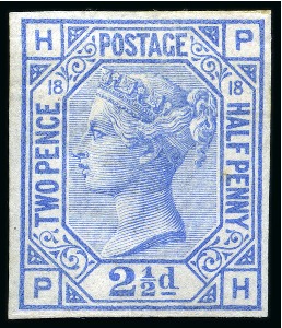 Stamp of Great Britain » 1855-1900 Surface Printed » 1873-80 Large Coloured Corner Letters 1873-80 2 1/2d Blue pl.18 PH imperforate imprimatur