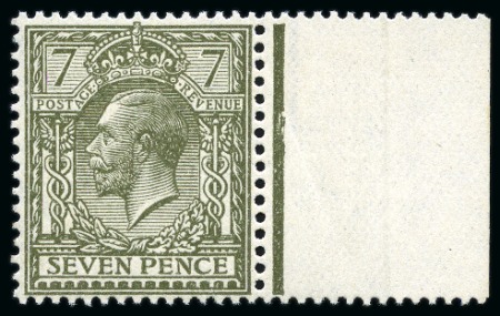 Stamp of Great Britain » King George V » 1912-24 Profile Head Issues 1912-24 7d Olive with no watermark variety, mint nh right hand marginal example